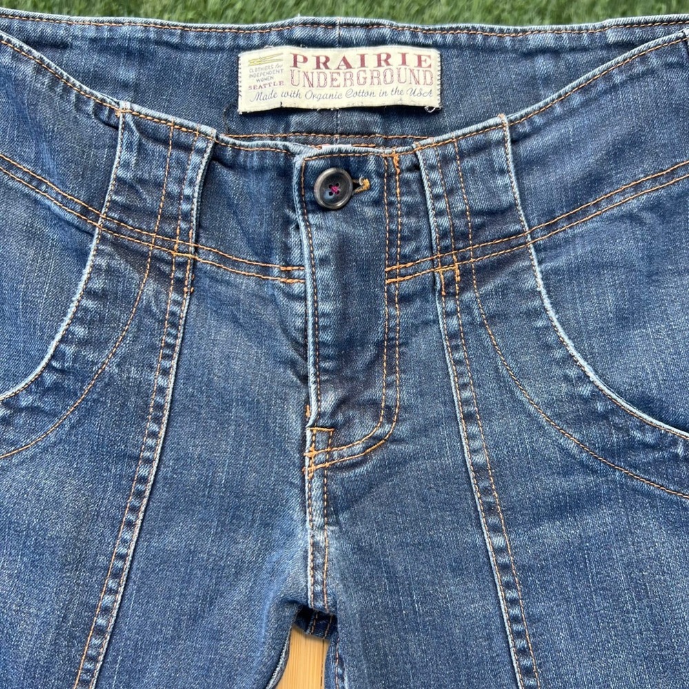 Y2K Prairie Underground Blue Organic Cotton Denim Cargo Jeans Size 28 Made USA - Picture 3 of 10